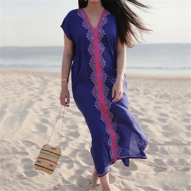 

Women Long Maxi Cover Ups Swimsuit Turkish Ethnic Print Kaftan Beach Dress