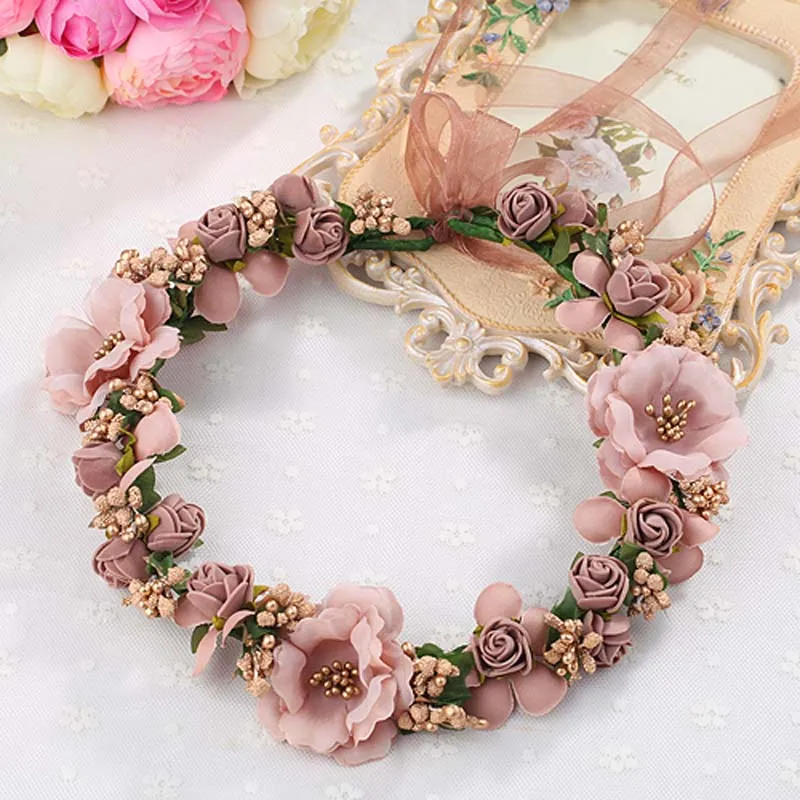22 CM Nupcial Do Casamento Da Flor Cabeça Coroa, Tiara Coroa Floral, Rosas De Espuma Guirlanda