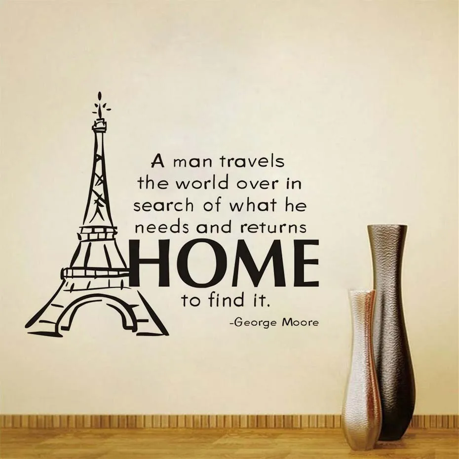 A Man Travels The World Over Wall Sticker Famous Motto Eiffel Tower