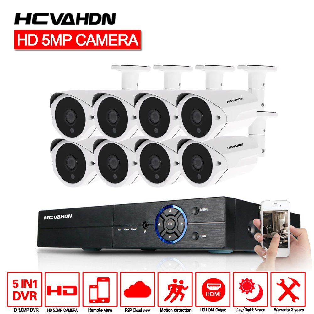 

HCVAHDN 8CH 5MP CCTV Camera System AHD DVR 8PCS 5.0MP HD IR indoor Outdoor Home Security Camera P2P Video Surveillance Kit