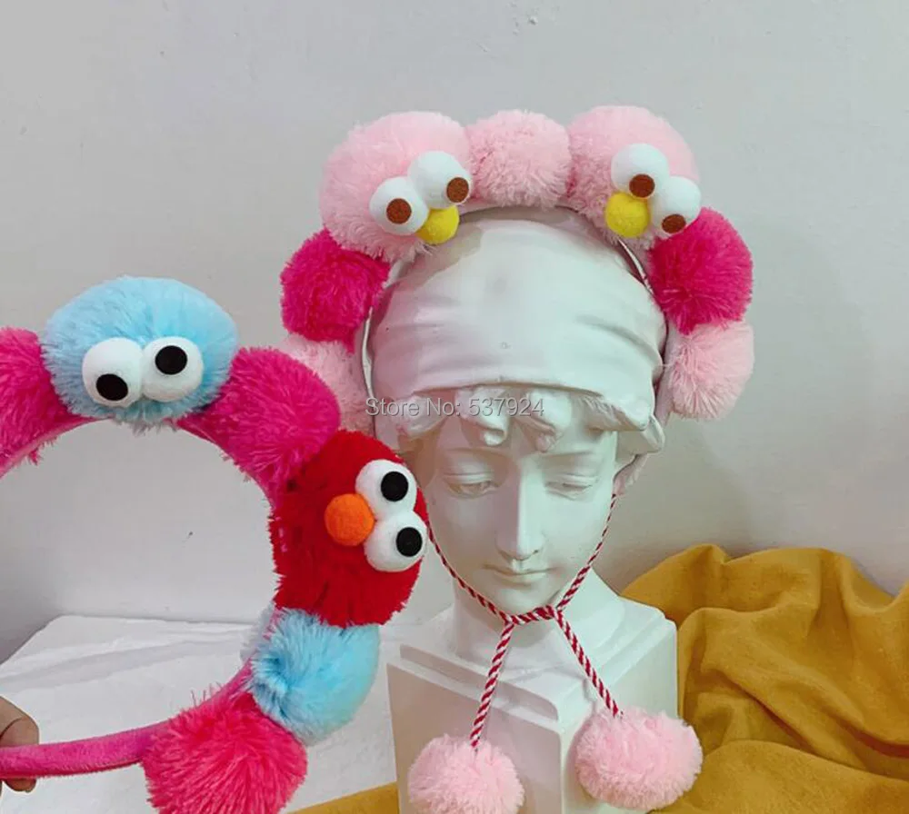 Новинка, 10 шт., Улица Сезам, Элмо, 36,5X19,5 см, плюшевая повязка на голову, для макияжа, для мытья волос, обруч для волос, для женщин, девочек, аксессуары для волос, плюшевая кукла