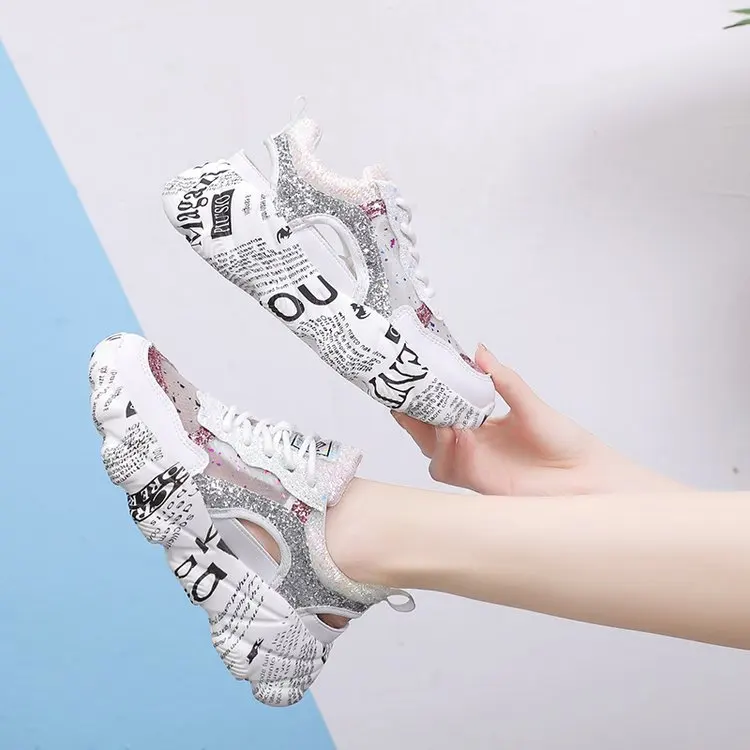 Блестящая обувь; женские кроссовки на платформе; zapatos de mujer; chaussures femme; модная женская обувь в стиле пэчворк; дышащая обувь