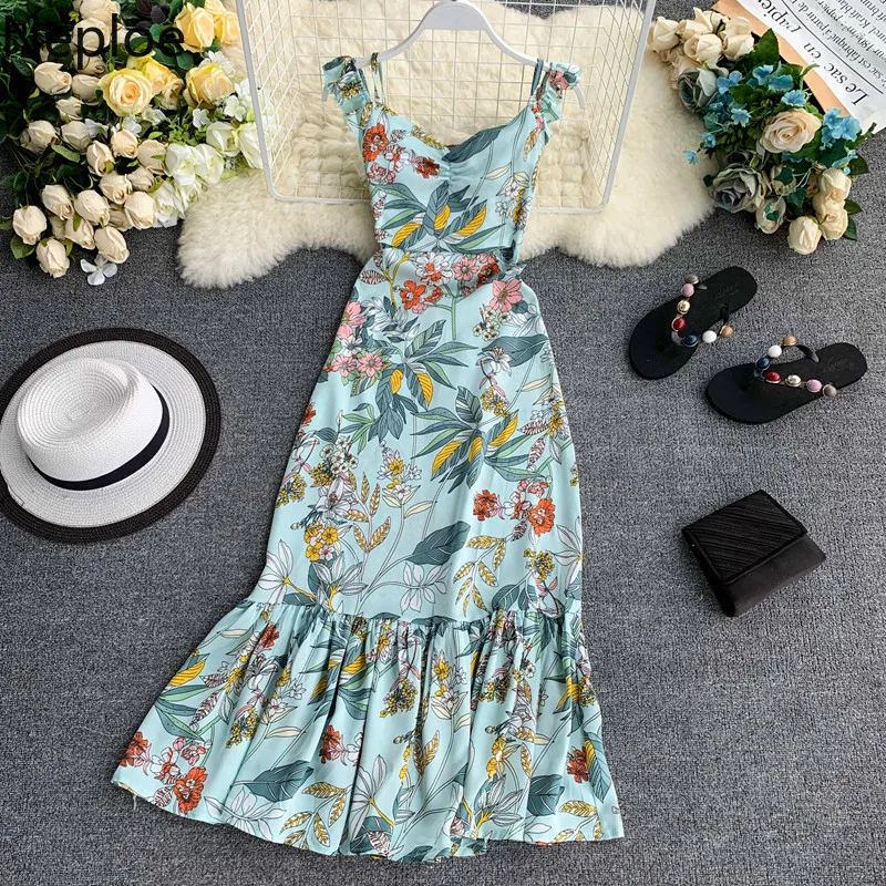 Женское платье Neploe с цветочным принтом, летнее,, шифоновое, с v-образным вырезом, без рукавов, Camis Vestidos, милое, Fuguns, платье русалки, 44609