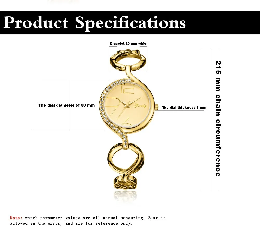 Grady женский золотой браслет часы 30 мм повседневные часы женские модные Роскошные Кварцевые часы