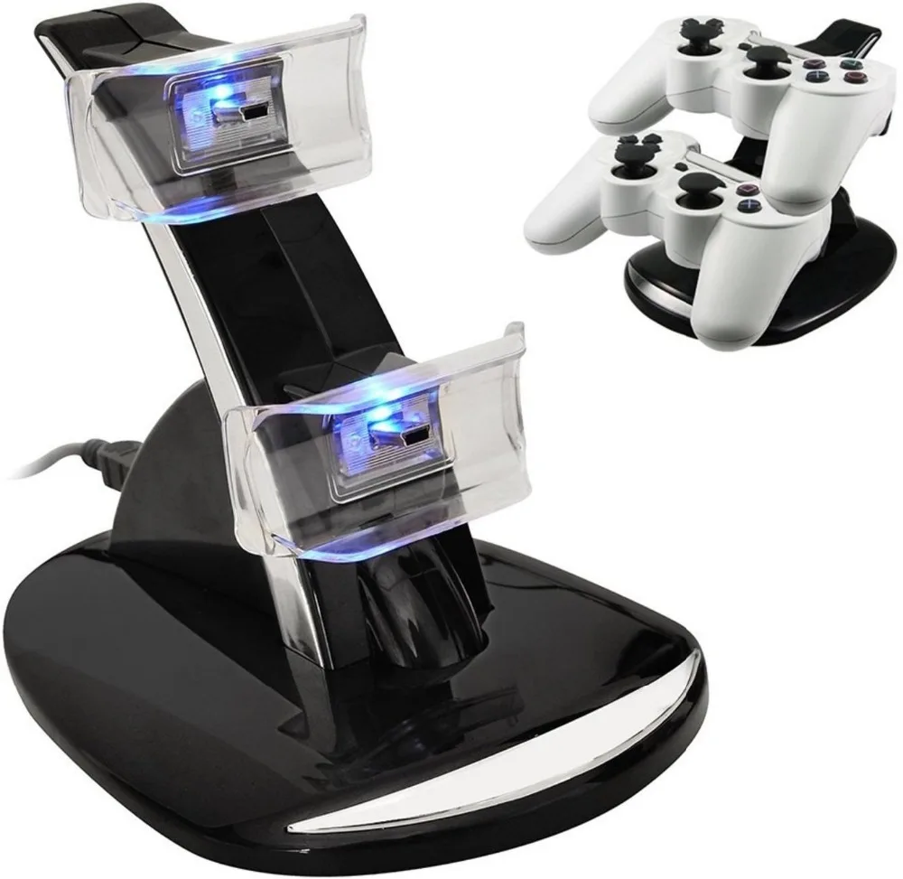 For PS3 Controller LED Light Dual USB Charging Dock Stand Charger For