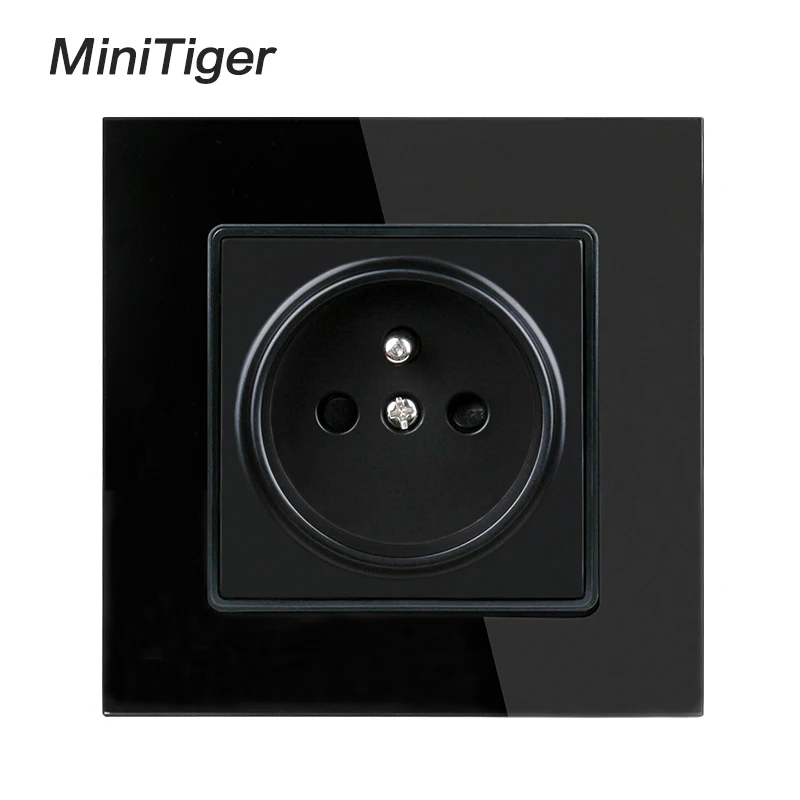 Minitiger Crystal Glass Panel Wall Power Socket Grounded 16A French Standard Electrical Outlet Black White Gold Grey Colorful