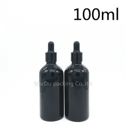 Бесплатная доставка 100 шт. 240 мл пустая черная стеклянная бутылка эфирного масла с черным алюминиевым кольцом капельница, 100CC стеклянная
