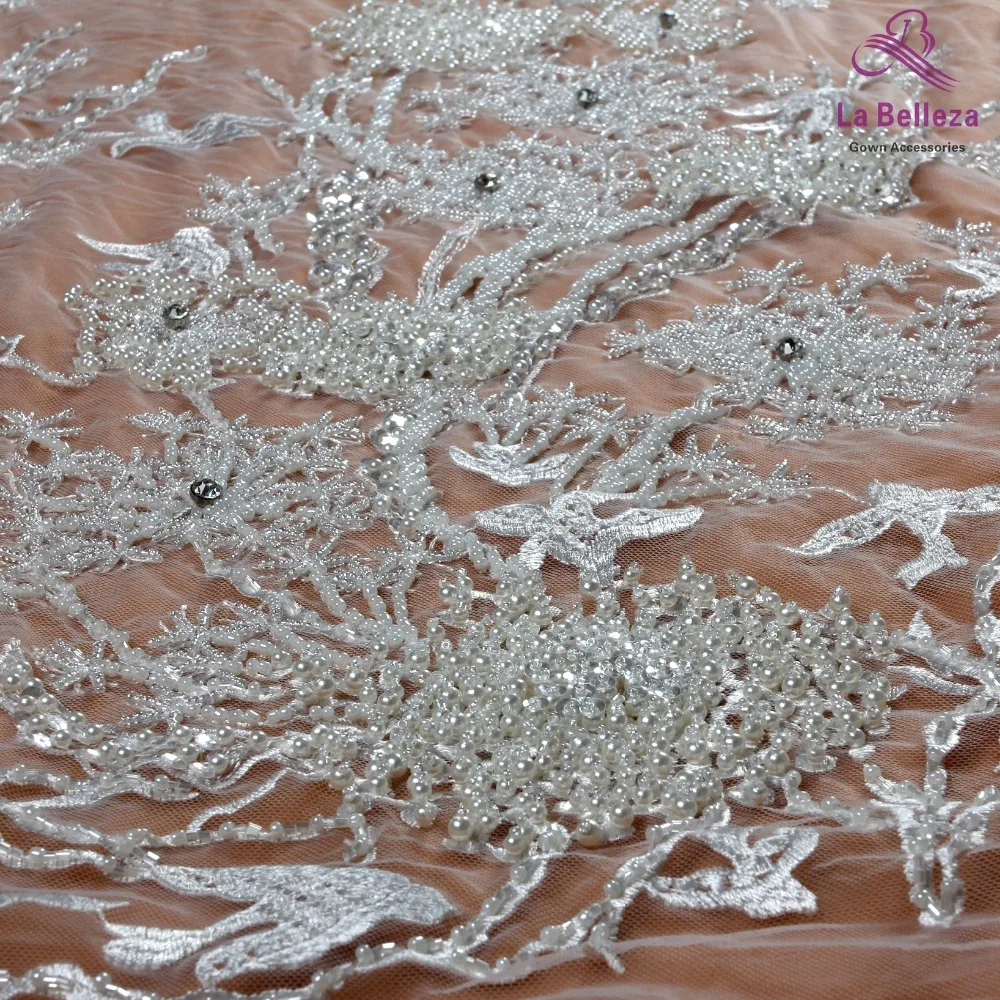 

1yard New arrivels pink/black/blue heavy handmade beads on netting embroidery wedding dress lace fabric 130cm width