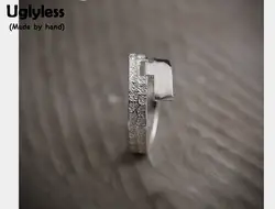Uglyless реального S990 чистого серебра Для женщин стучать лицо персонализированные перстни неровной поверхности ручной работы открытия кольцо