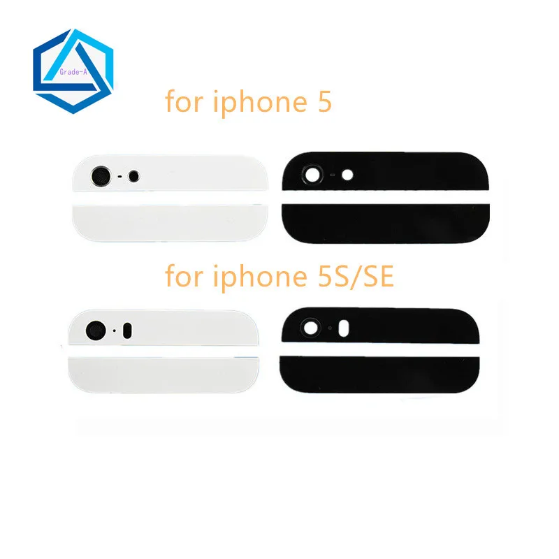 50set/lot Wholesale Grade-A Top Bottom Glass for iPhone 5 5S SE Back Cover Housing +3M Adhesive Sticker Camera Lens Flash | Мобильные