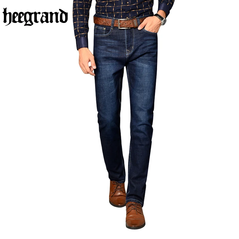 

HEE GRAND 2017 British Style Plus Size Men Solid Jeans Full Length Straight Mid Waist Comfortable Male Jeans MKN858