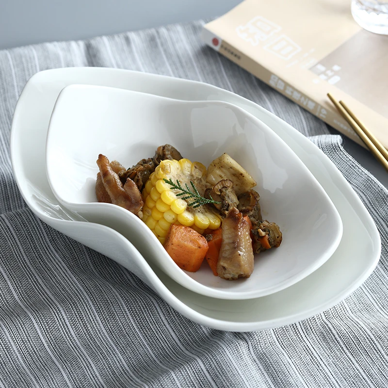 Керамическая емкость дизайн сервировочная чаша декоративная ОБЖИМНАЯ фарфоровая обеденная тарелка, столовая посуда для супа, салата, риса и макарон