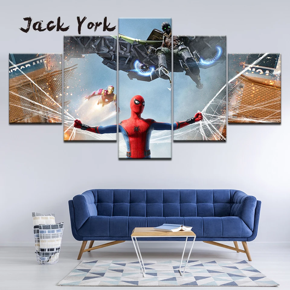 

Canvas Painting Homecoming Spider-man Save The Boat 5 Pieces Wall Art Painting Modular Wallpapers Poster Print Home Decor