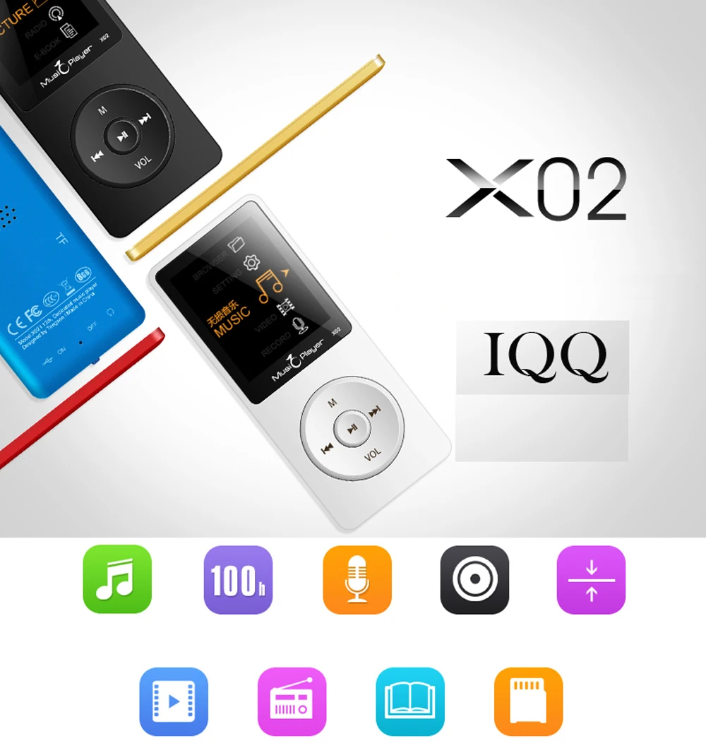 IQQ X02 MP3 музыкальный плеер с динамиком английский язык слушать обучение без потерь качество звука поддержка 64 ГБ карта 80 часов MP3 HiFi плеер