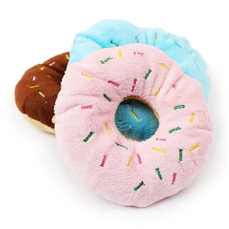 1Pcs Lovely Plush Donut Shape Dog Toys Quack Sound Puppy Pet Dog Toy