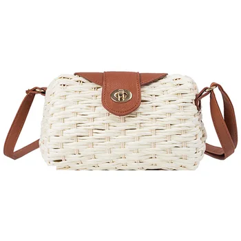 

Fashion Trend Lock Woven Bag Bucket Type Straw Handbags Shoulder Diagonal Package