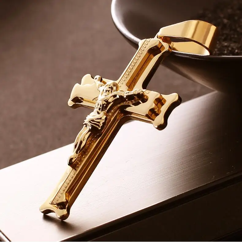 

Stylish Design 2018 Punk Cross Jewelry Christ Jesus Religious Titanium Steel Necklace Gold Color