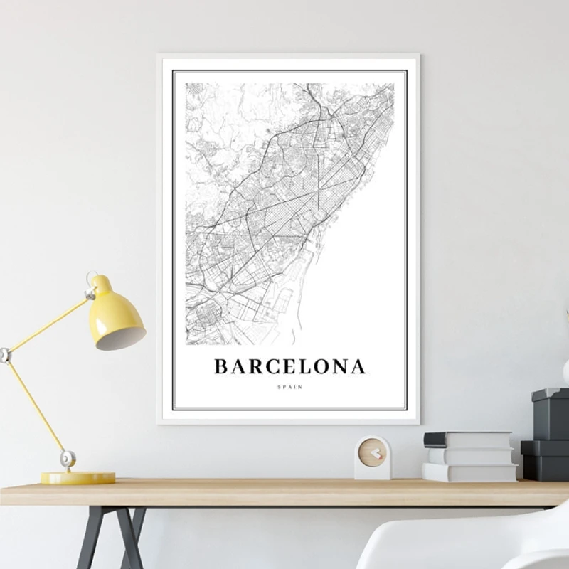 Карта Барселона принт ИСПАНИЯ Espana City Street Road карта Плакат Современная Картина на холсте Черно-белая картина офисная настенная художественная Декор