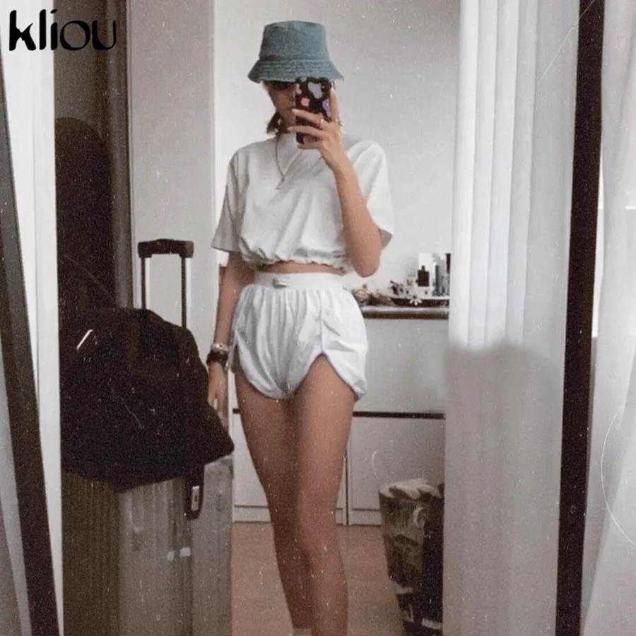 Kliou women casual cotton shorts elastic waist short bottom summer girls cute shorts women street fashion short trousers