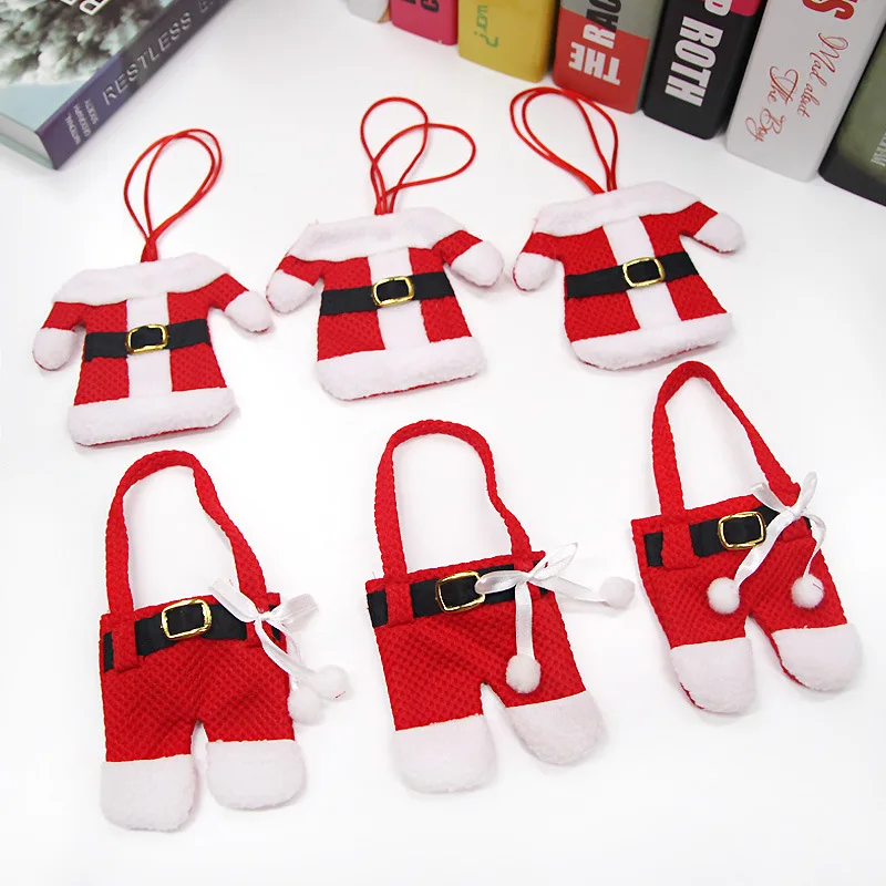 

6pcs/bag Xmas Santa Claus Clothes Table Home Decorations Cutlery Silverware Holder Knives Forks Bag Pockets Decor