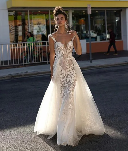 

Backless Vestido De Noiva 2019 Muslim Wedding Dresses Mermaid Cap Sleeves Tulle Appliques Beach Boho Wedding Gown Bridal Dress