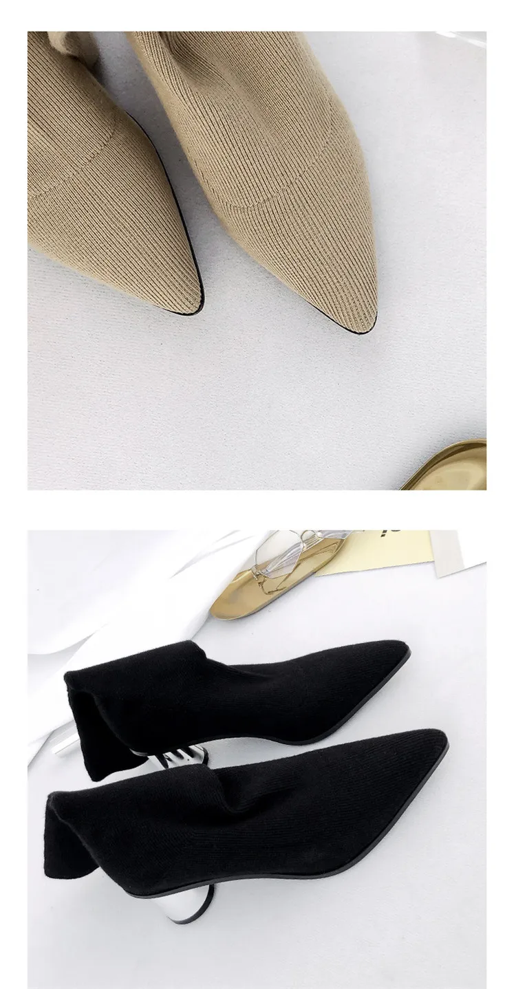2018 Med-Heel Black Socks Boots New Elastic Boots Female Pointed Shoe Soild Color Fashion Shoe For Women M8D132 (5)