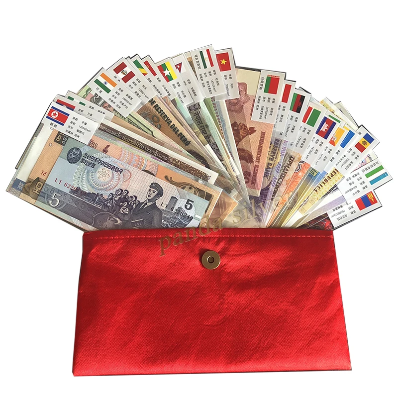 

Set 52 pcs Notes from 28 Countries UNC , Real Original (but expired, out of use now) with red envelope, original world note gift