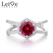 Leige Jewelry Lab Ruby Ring Promise Rings Genuine Solid 925 Sterling Silver Round Cut Red Gemstone July Birthstone Presents
