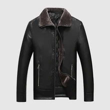 CARANFIER, мужская кожаная куртка, зимняя, теплая, плюс бархат, толстая, пальто, высокое качество, деловая верхняя одежда, однотонный, с меховым воротником, мужские пальто