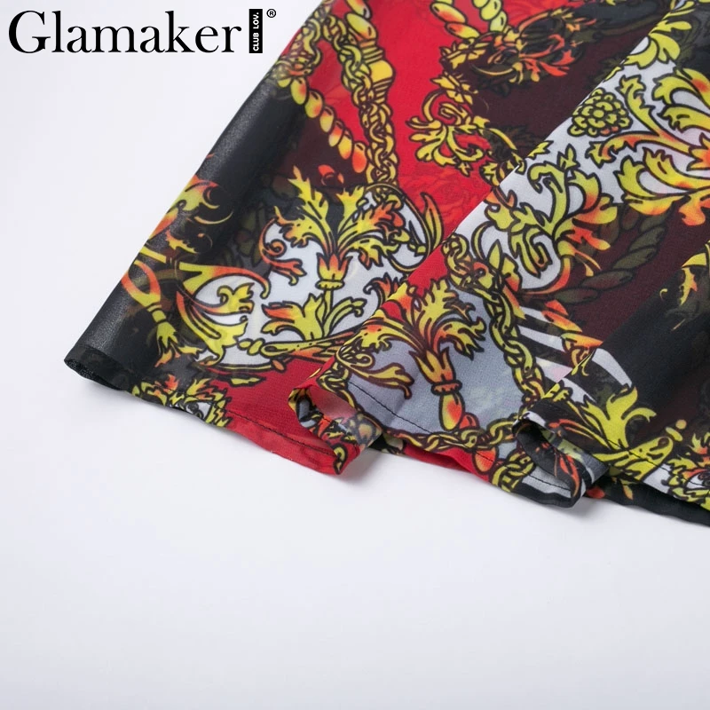 Женское длинное пляжное платье с винтажным принтом Glamaker летнее туника накидка