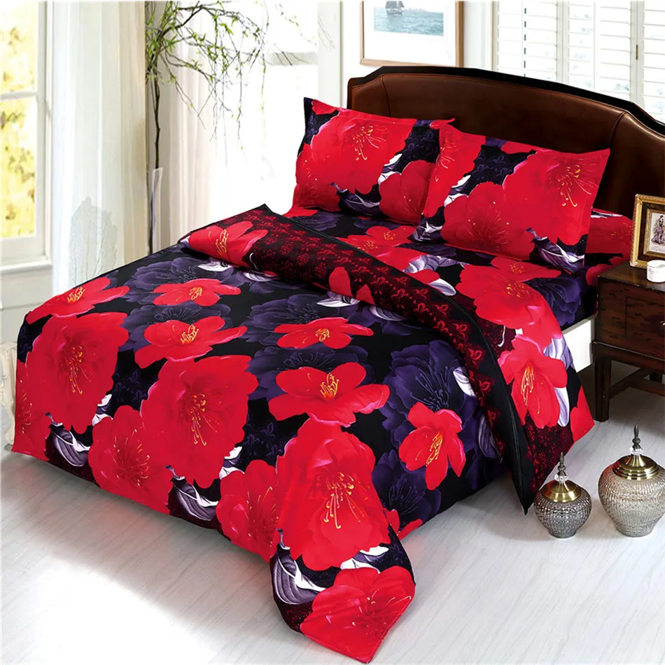Festival Bedclothes 3d Flowers Bedding Set Red Floral Patchwork