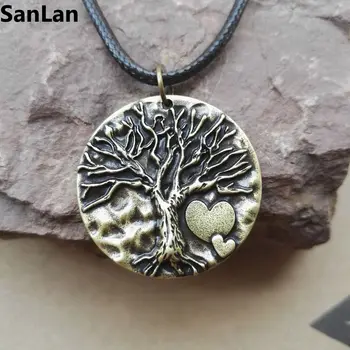 

12 pcs Two hearts laying Tree of Life necklace with ropper chain SanLan