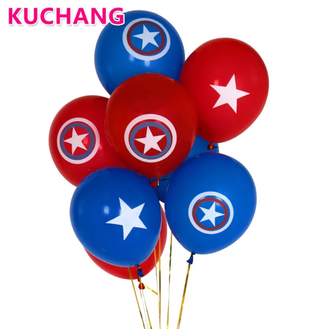 12pcs/lot 10inch Avengers Alliance Blue Red Latex Balloons Captain America Shield Globos Classic Hero Theme Birthday Party Decor