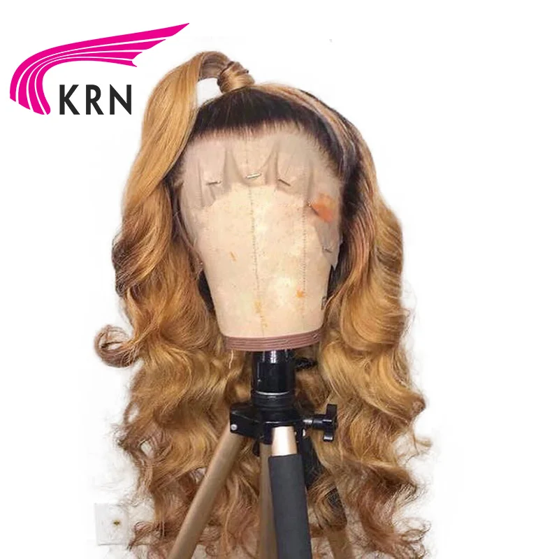 КРН Омбре предварительно выщипанные кружевные передние человеческие волосы парики с детскими волосами свободная часть Remy Волнистые бесклеевые бразильские кружевные передние парики для женщин