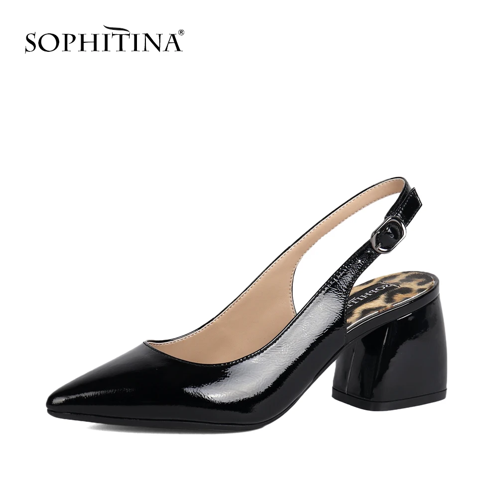 SOPHITINA/пикантные босоножки с острым носком; обувь из высококачественной лакированной кожи с пряжкой на квадратном каблуке; удобные новые женские босоножки; SC174