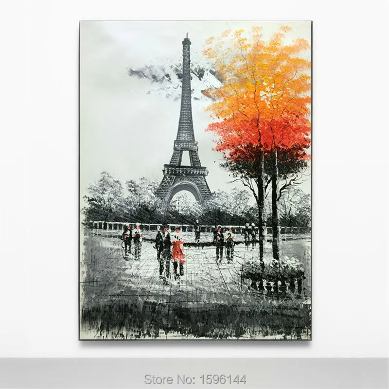 

Europe Landscape Black and white Eiffel Tower Oil Painting Canvas Hand painted Abstract Modern wall art Picture Oil Paintings