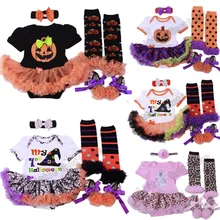 0-1yrs для девочек на Хэллоуин Костюмы для косплея тыквы колпак ведьмы Призрак комбинезон платье+ чулки+ туфли+ повязка на голову, набор из 4 предметов Костюмы наборы для ухода за кожей