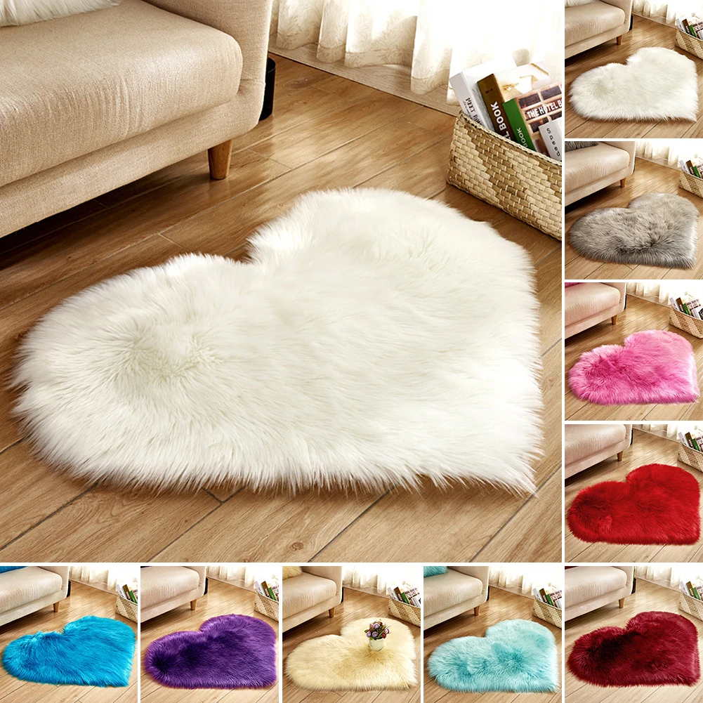 

Non Slip Imitation Wool Home Decoration Living Room Soft Fluffy Rugs Mat Heart Shape Plush Blanket Bedroom