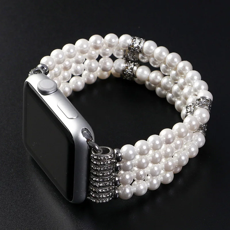 Мода ручной работы эластичный стрейч искусственный жемчуг натуральный камень браслет Замена iWatch ремешок для женщин девочек для Apple Watch ремешок 38 м - Цвет ремешка: Белый