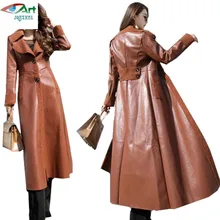 Длинные кожаные женские куртки, Зимние новые тонкие модные кожаные пальто с отворотом, теплые женские базовые пальто из овечьей шерсти AS721