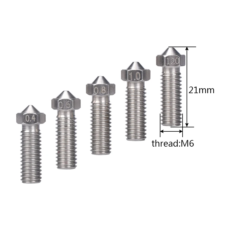 3D-принтеры Запчасти вулкан насадки из нержавеющей стали M6 насадка все металлические 0,4 мм/0,6 мм/0,8 мм/1,0/1,2 мм для 1,75 мм/3,0 мм нити