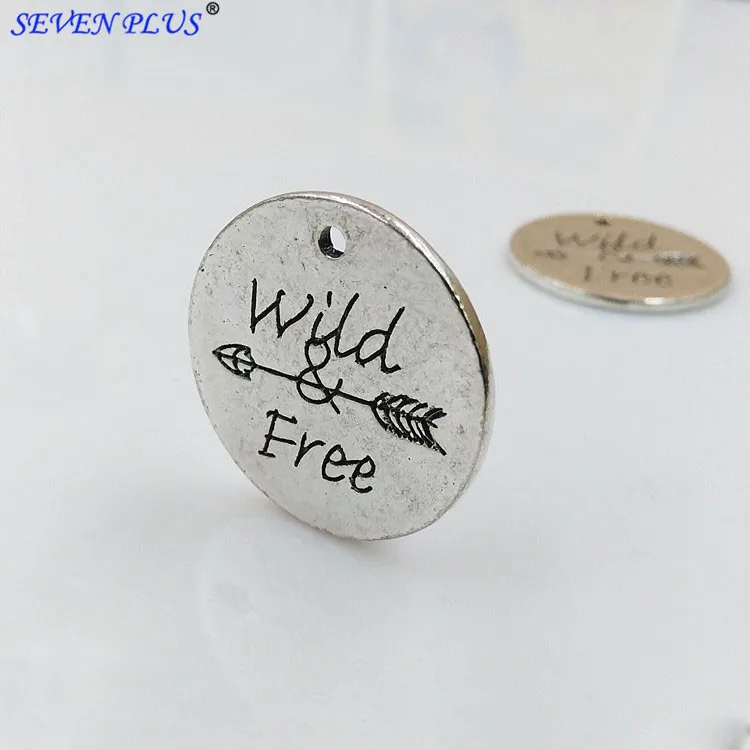 

High Quality 20 Pieces/Lot Diameter 24mm Antique Silver Plated Letter Printed Be Fierce Aim High Wild Free Inspirational Charms
