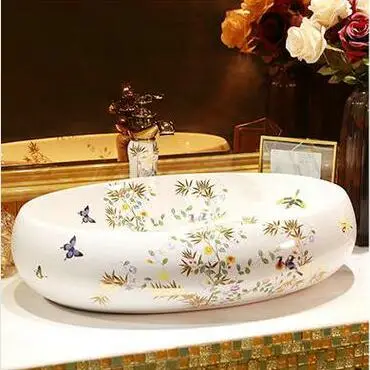 

Muti Sizes Artistic Birds and Golden Leaves Porcelain Countertop Bathroom Sink