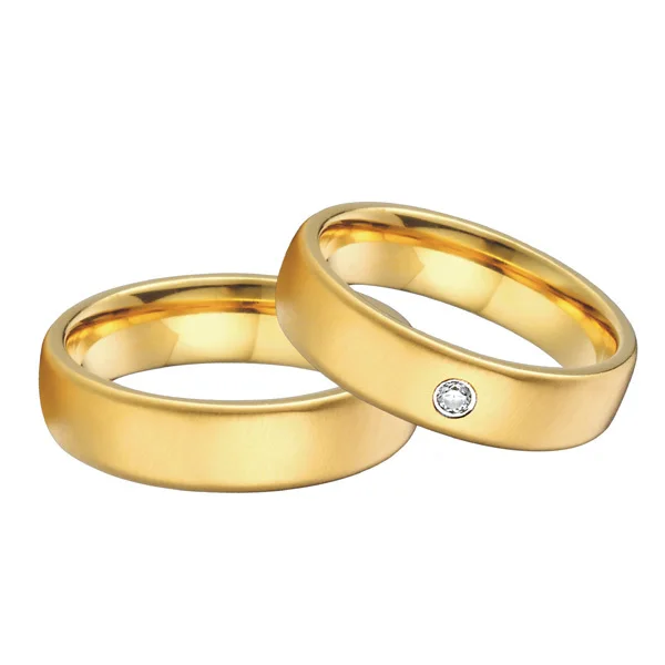 Custom Bridal Pair gold colour alliances anel mens and womens titanium steel wedding band rings sets for couples