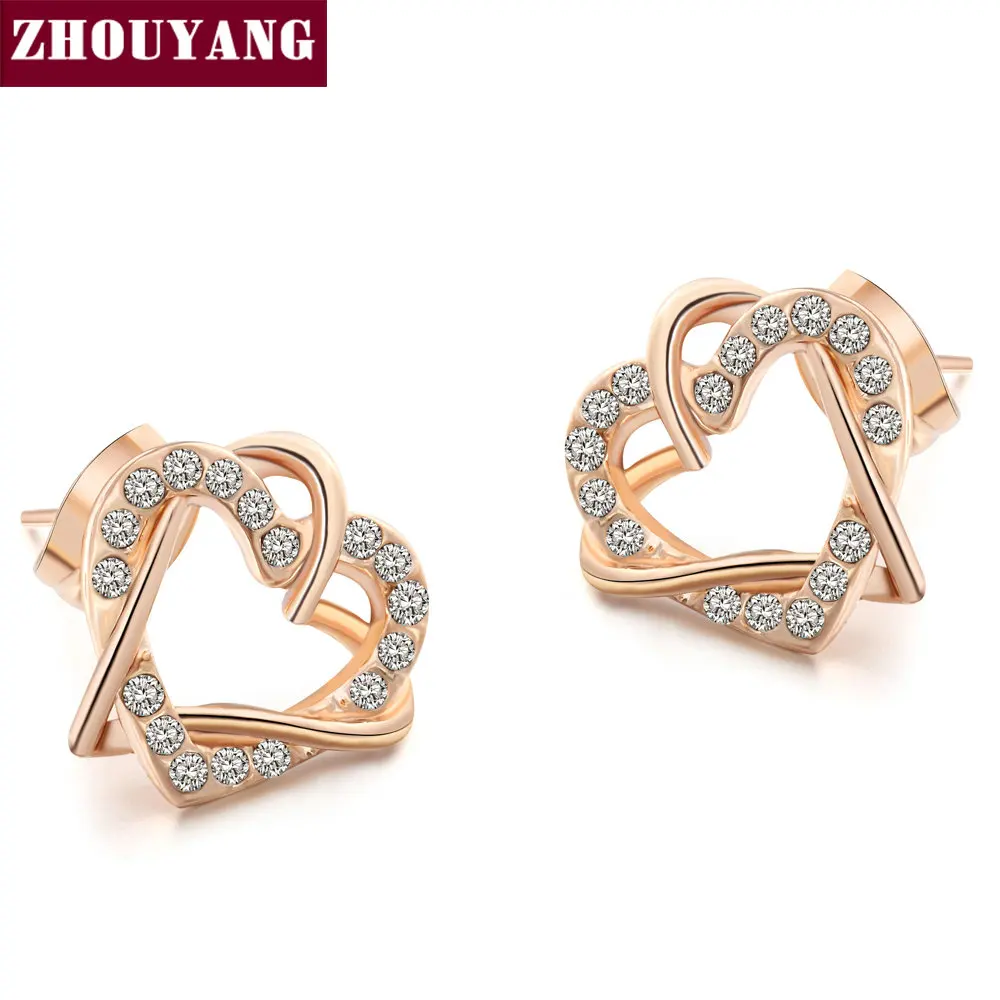 Высококачественные роскошные золотые серьги-гвоздики в форме сердца розового золота, ювелирные изделия с австрийским кристаллом ZYE030 ZYE031