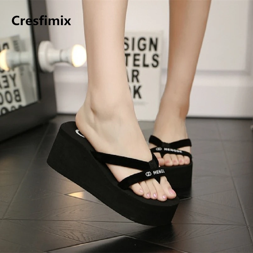 Cresfimix women fashion 7cm black eva high heel flip flops lady cute comfortable black beach flip flops cool flip flops a675 Cresfimix women fashion 7cm black eva high heel flip flops lady cute comfortable black beach flip flops cool flip flops a675