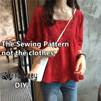 

Ladies' Short-sleeved Summer Loose Shirt Sewing Pattern Template Cutting drawing Clothing DIY WW-W997