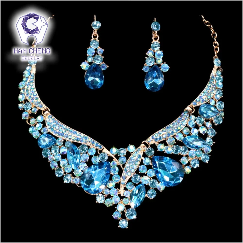 

HanCheng Fashion Discolor Rhinestone Water Drop Created Crystal Statement Necklace Women Jewelry leagtha Golden Metal collier