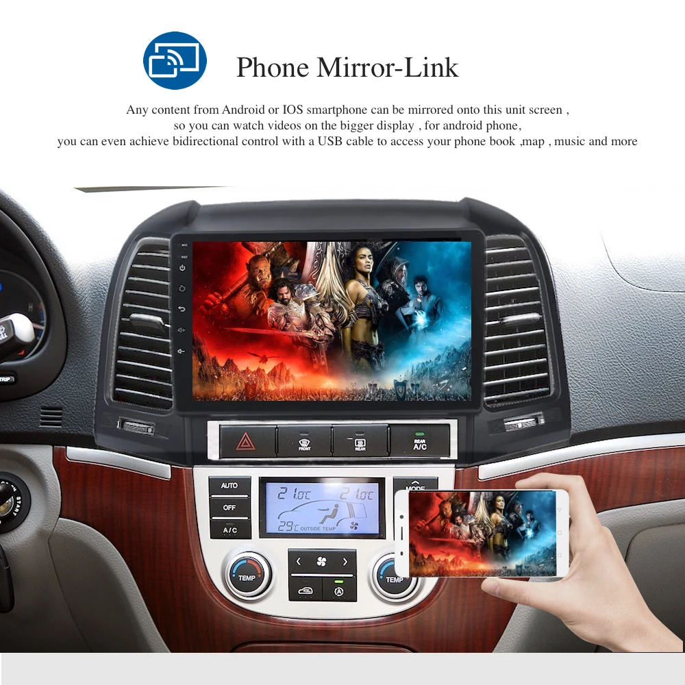 Top Android 9.0 Car Radio 2 Din GPS Navi for Hyundai Santa Fe 2006 2007 2008 2009 2010 2011 PX6 DSP HD IPS 4Gb+64Gb RDS WIFI BT HDMI 2