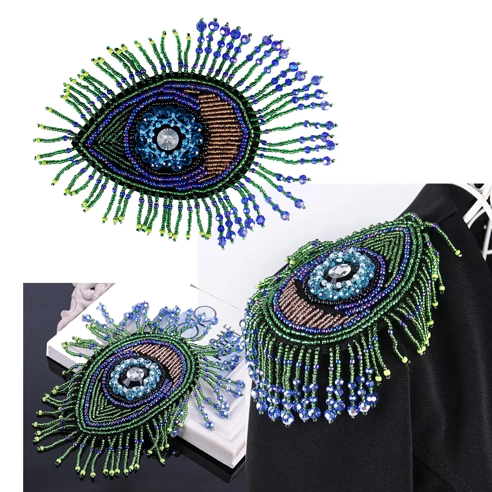 1pieces Handmade Special Beaded Eye Eyelash Design Embroidery Patches